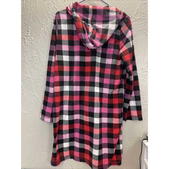 Jenni Intimates Womens Night Gown Multi Colored Plaid Hooded Size Medium - Picture 2 of 4